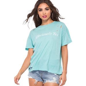 EUC Wildfox Obviously Yes Destroyed Graphic Short Sleeve Tee